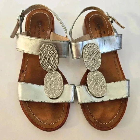 kate spade Shoes - Kate Spade bee silver sandals with rhinestone leather sole detail sz 7